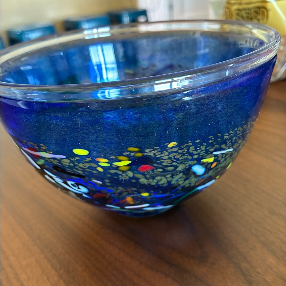 NWT Signed Kosta Boda Swedish blue glass Satellite bowl, by B. Vallien
